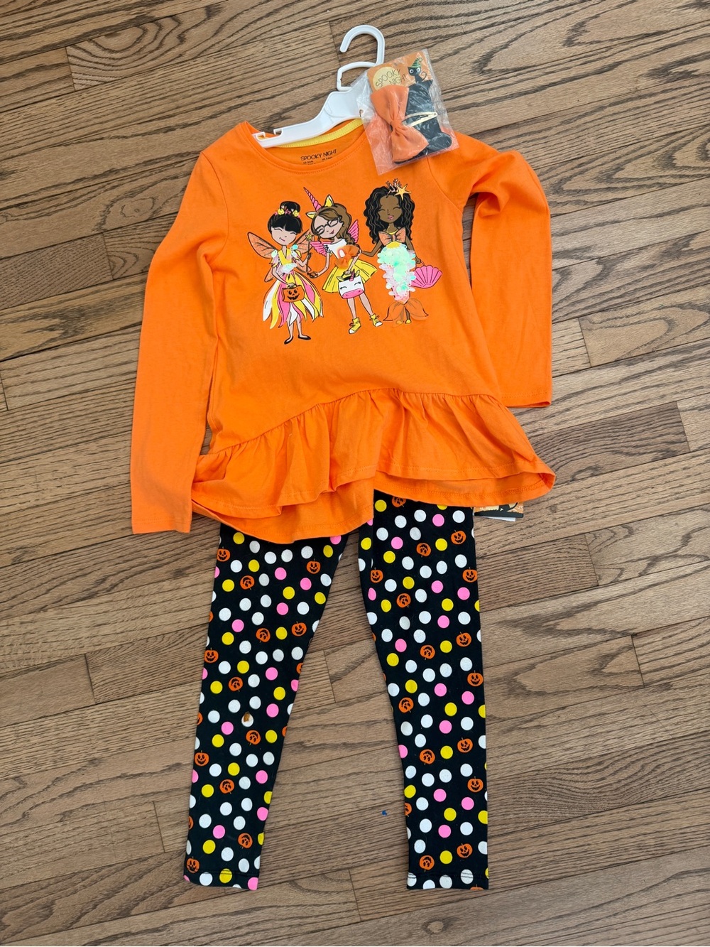 Spooky Night Orange Girls' Halloween Fairy Costume Top & Polka Dot Leggings